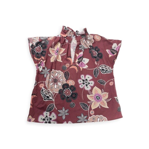 Never A Wallflower Vicki Short Sleeve Top Floral Print SZ S Ruffle Neck 100% Cot - Picture 1 of 12